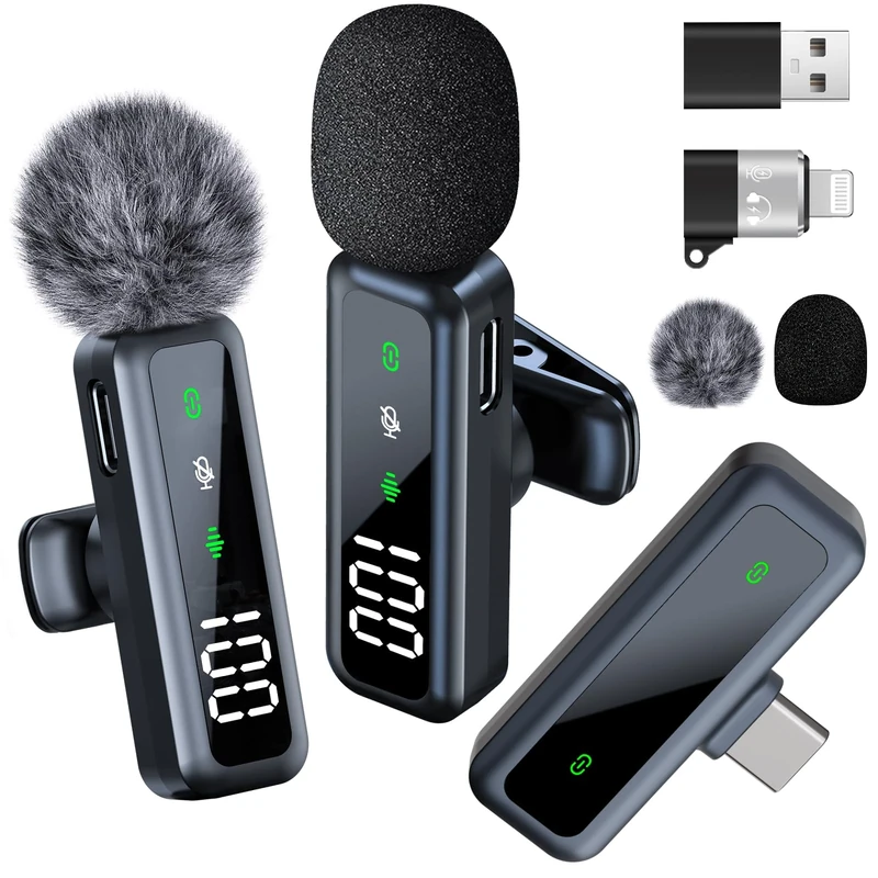 2 Pack Microphone for iPhone with Noise Cancellation, Wireless Microphones for Android/Computer/Laptop, Lavalier Microphone Plug-Play for Video Recording, Interview,YouTube, Facebook,TikTok