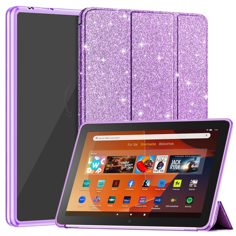 Tablet Case for 10.1" Tablets,Not work for Onn iPad 10.1 inch, Mansiruyi Slim Light Trifold Stand Case with Auto Sleep/Wake -Glitter Purple