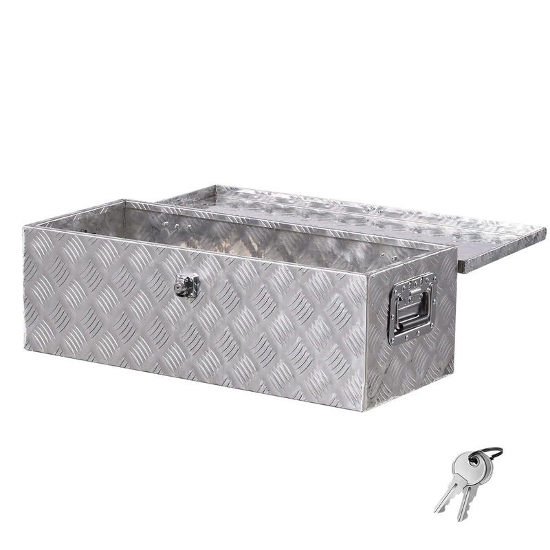 VEVOR Heavy Duty Aluminum Truck Bed Tool Box, Stripes Plated Tool Box with Side Handle and Lock Keys, Storage Toolbox Chest Organizer for Trailer, Pickup, RV, 30"x13"x9.6"(762x330.2x243.84mm), Silver - Image 1