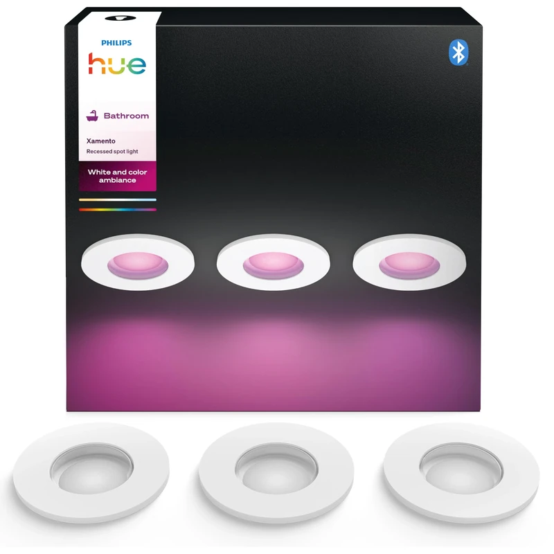 Philips Hue White & Color Ambiance Xamento recessed spotlights 3 Pack, dimmable Bathroom Lights for The Hue System with 16 Million Colours, Intelligent Light Control via Voice and app, White