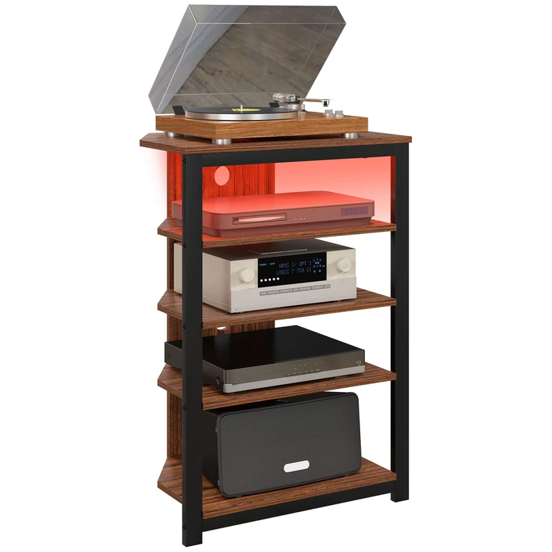 HOMCOM 4-Tier Corner TV Stand with Storage, LED Lights, Cable Management, Small TV Unit Entertainment Centre for TVs up to 29", for Living Room, Bedroom