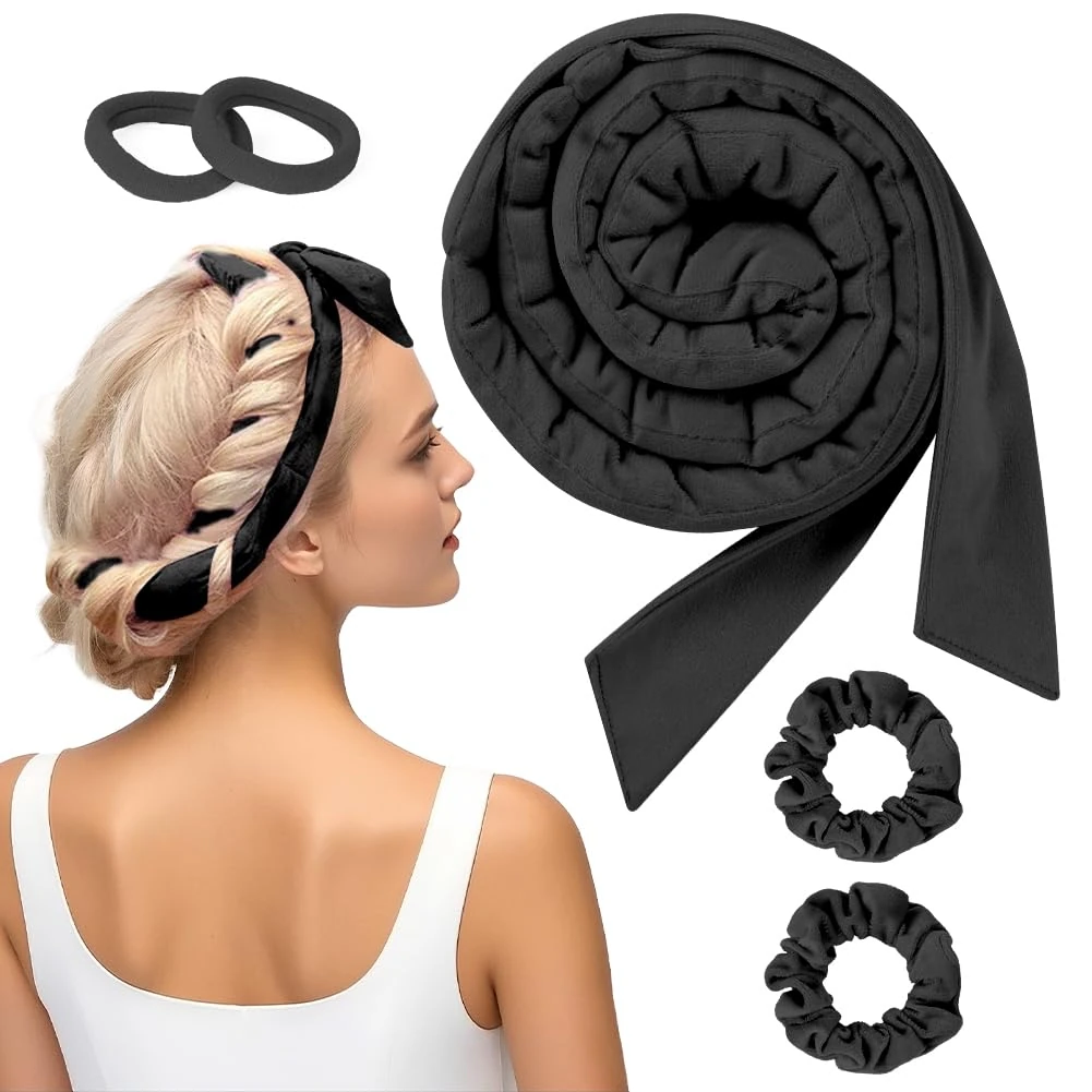 BUTBU Heatless Curlers Headband, 5PCS No Heat Hair-Curlers and Rollers, Soft Sleep Overnight Hair-Curls Set, heatless Curling Gift Kit for Women Long and Short Wave hair (Black)