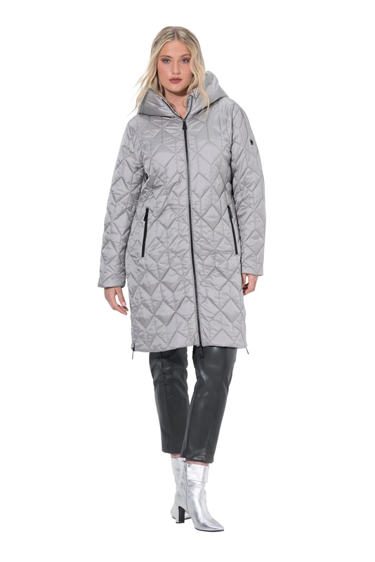 Ulla Popken Womenswear Plus Size Curvy HYPRAR Diamond Quilted Water-Repellent Coat Medium Grey 58+ 841363310-58+
