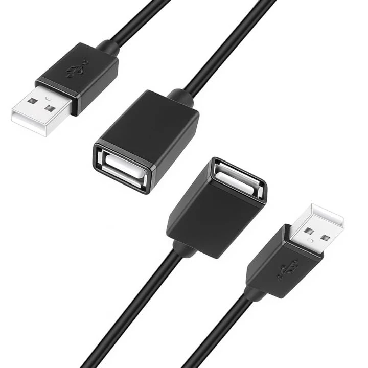 2 Pack USB 2.0 Extension Cable,2m+2m USB A Male to A Female Extender Cable,480Mbps Data Transfer Extension Lead Cables for Printer,Scanner,Camera,Keyboard,Card Reader,Hard Drive,USB Disk,Webcam(Black)