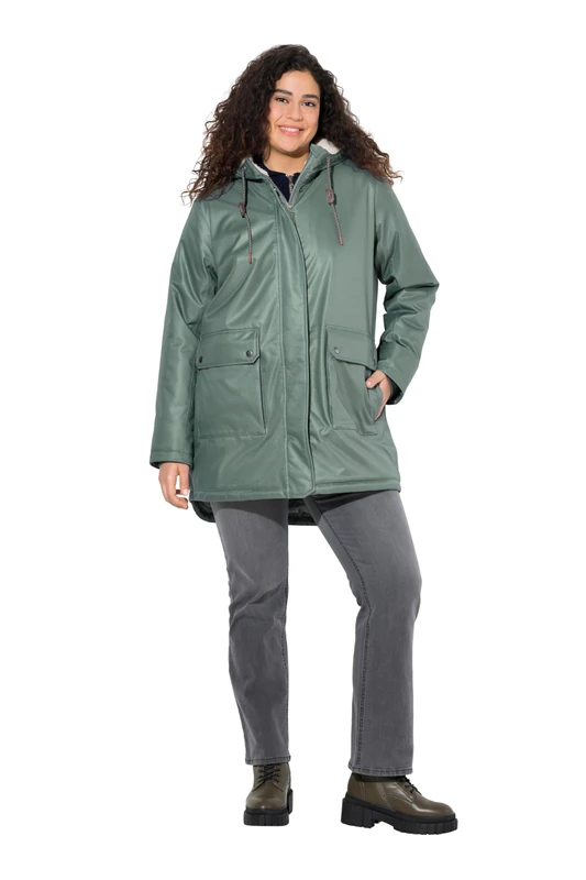 Ulla Popken Womenswear Plus Size Curvy HYPRAR Fleece Lined Jacket Grey 46+ 822104194-46+