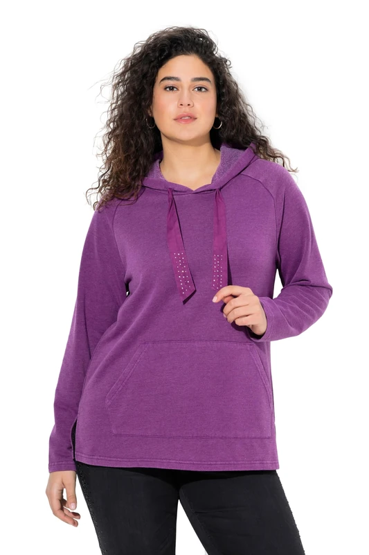 Ulla Popken Womenswear Plus Size Curvy Rhinestone Drawstring Moon Wash Hoodie Pale Plum 46+ 842072839-46+