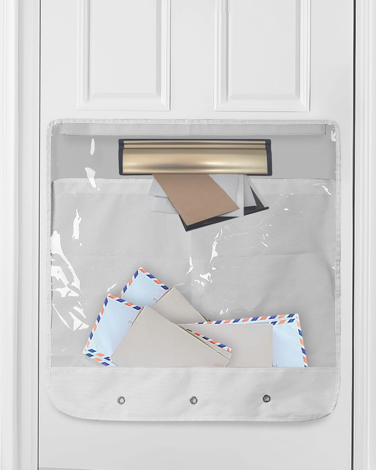 Uniclife Large Capacity Mail Slot Catcher for Door, White Letter Catcher Letterbox Catcher, Front Door Mail Catcher with Hook and Loop Fasteners, Indoor Post Catcher Bag for Small Packages & Magazines