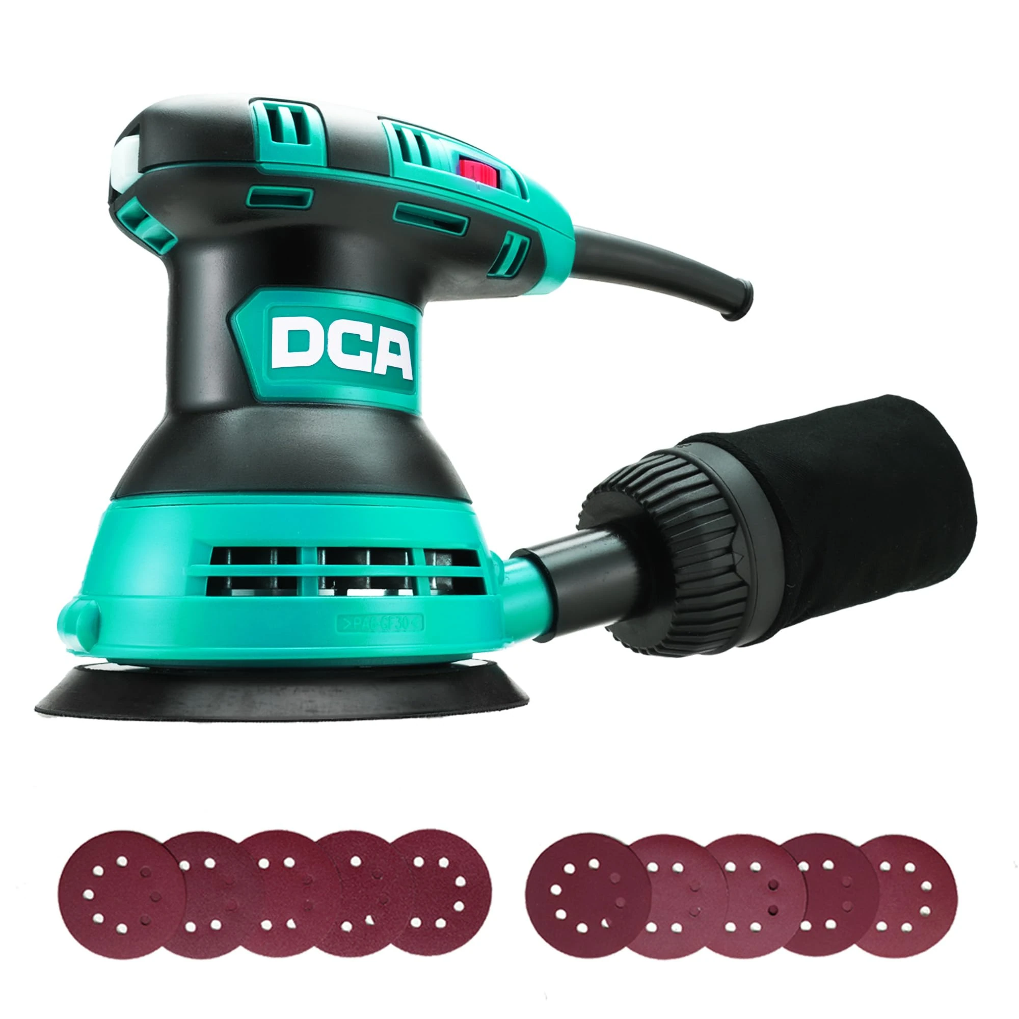 DCA Random Orbital Sander, 300W 12000 OPM Electric Sander with Dust Collection, 125MM Hand Electric Tool, 6 Variable Speeds, 10pcs Sandpapers for Woodworking,Sanding, Polishing, DIY, Home Improvements