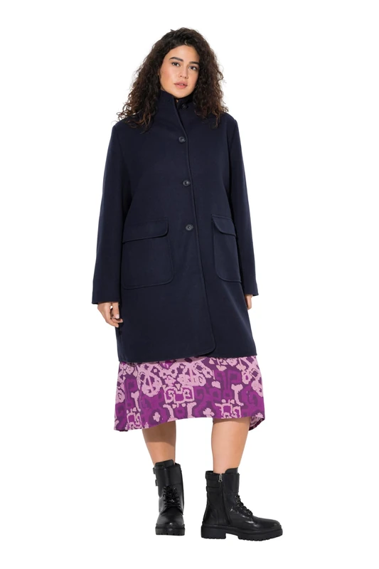 Ulla Popken Women's Wool Coat Coats, navy, 62-64