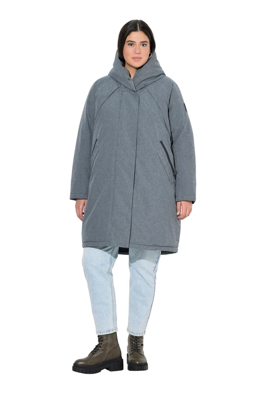 Ulla Popken Womenswear Plus Size Curvy HYPRAR Oversized Waterproof Coat Dark Mottled Grey 42+ 842951118-42+