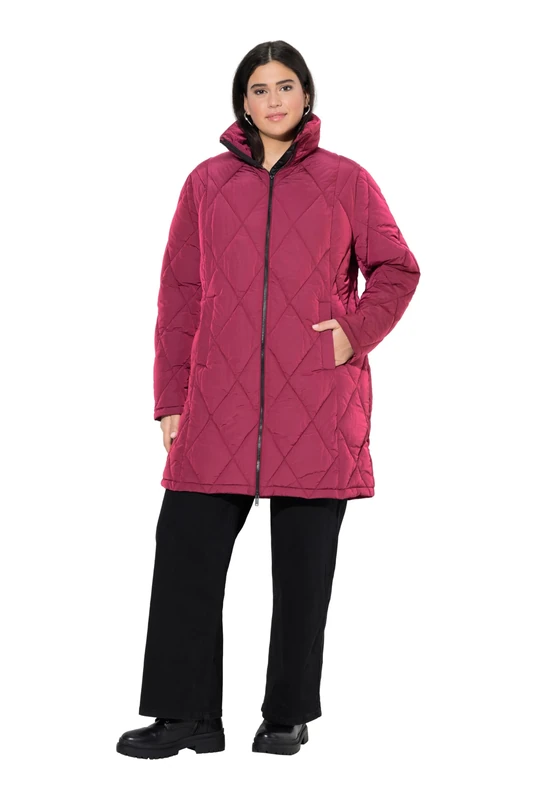 Ulla Popken Women's Specialist Hyprar Quilted Coat, carmine red, 62-64