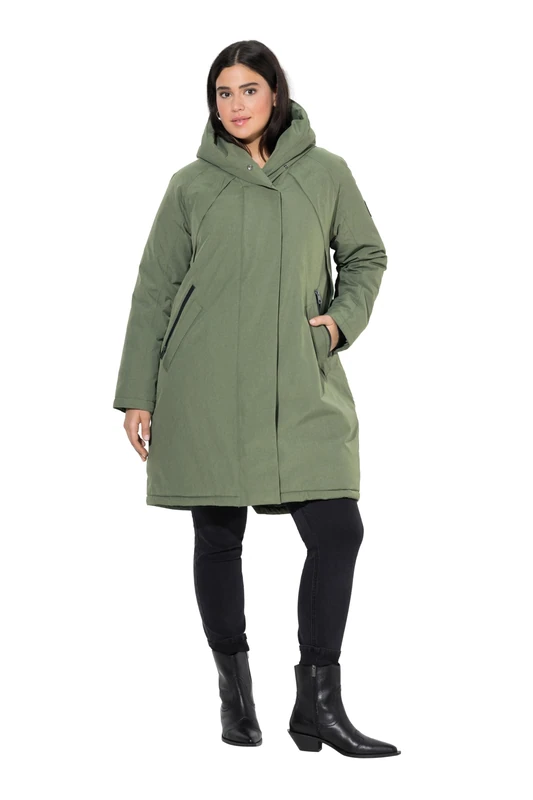 Ulla Popken Womenswear Plus Size Curvy HYPRAR Oversized Waterproof Coat Reed Green 42+ 842951196-42+
