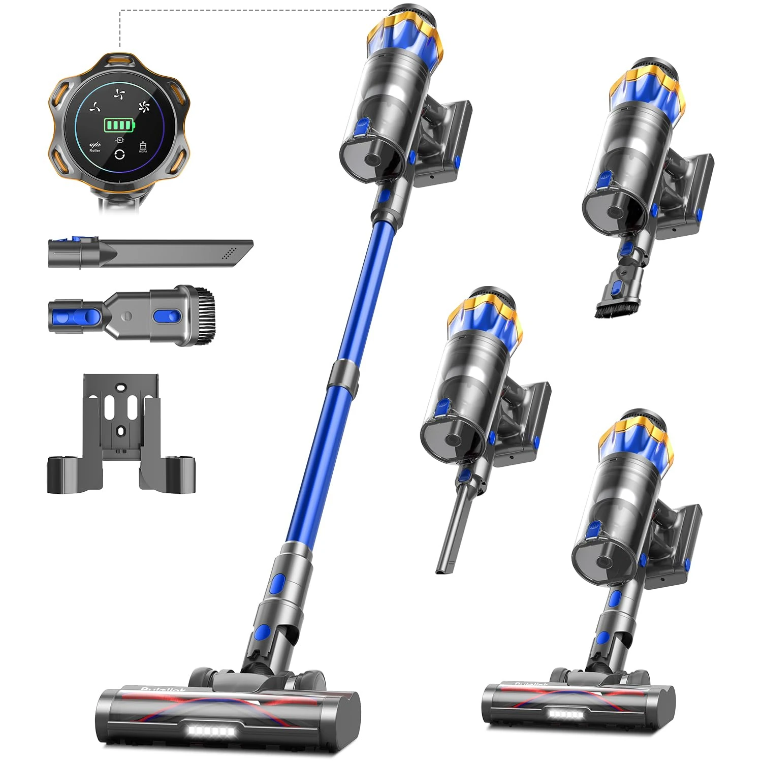 Cordless Vacuum Cleaner 48000Pa/580W/60Min, 1.6L Vacuum Cleaners for Home with Touch Screen, Self-Standing, Anti-Tangle, Wall-mounted Charging, Upright Vacuums for Pet Hair/Carpet/Hardwood Floor/Car