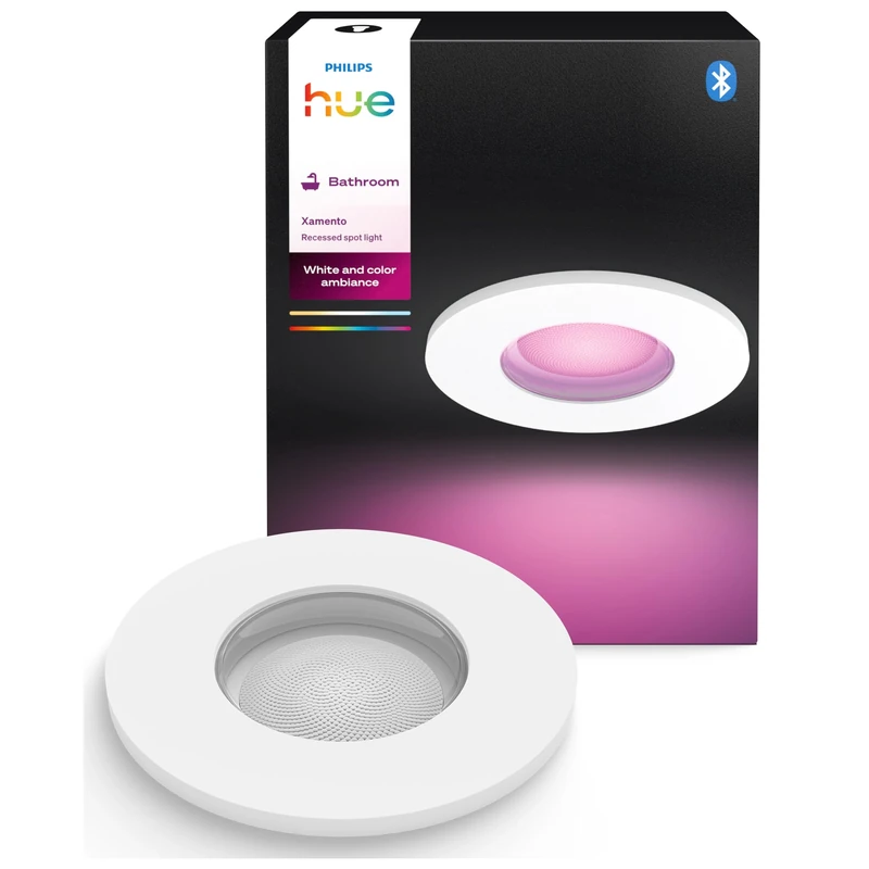 Philips Hue White & Color Ambiance Xamento recessed spotlights 1 Pack, dimmable Bathroom Lights for Hue Lighting System with 16 Million Colours, Intelligent Light Control via Voice and app, White