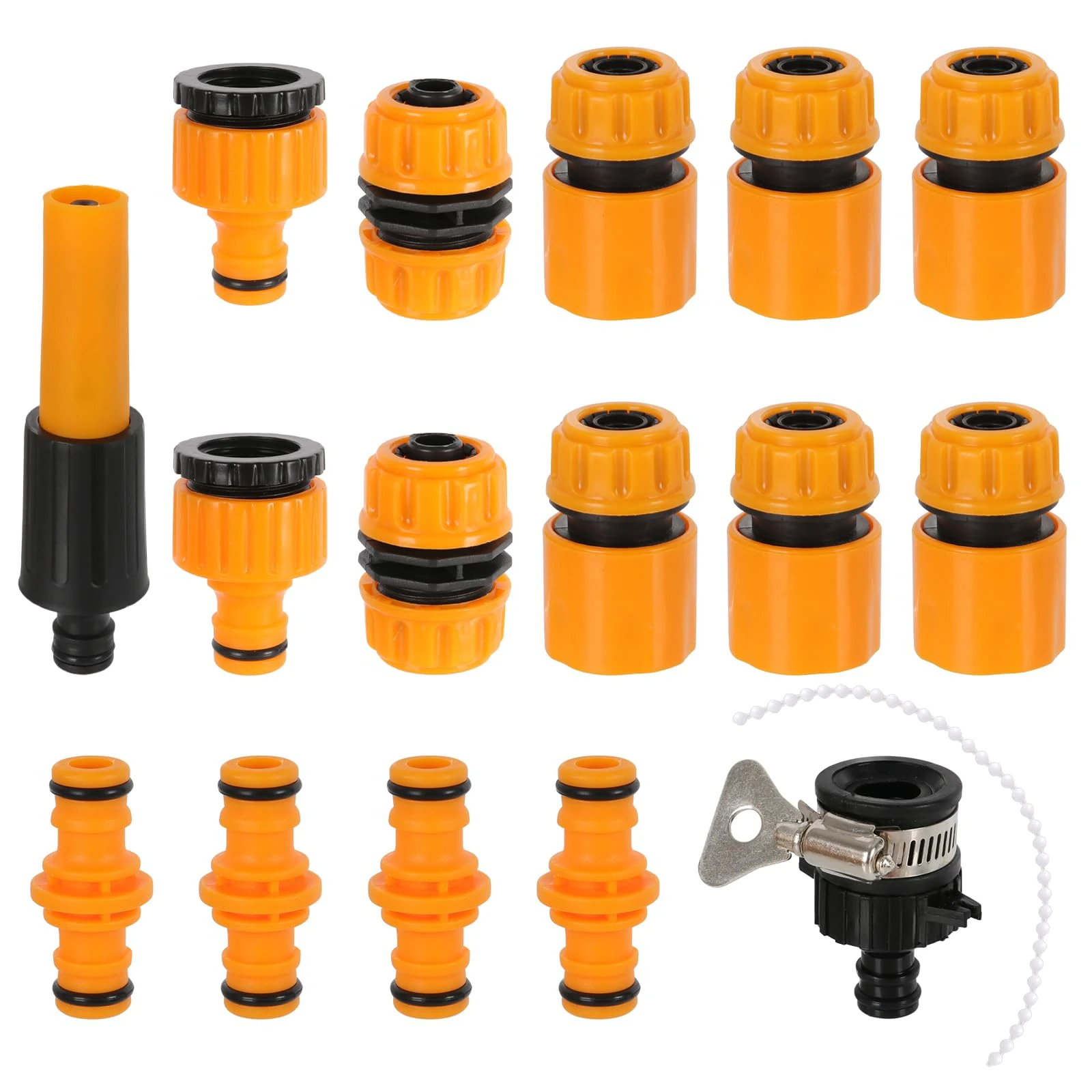 CAKKVDE Garden Hose Connector Kit - 16-Piece Set with Quick Connect Couplers, Water Stop Valves, Universal Faucet Adapter & Spray Nozzle for Leak-Proof Watering, Washing & Irrigation