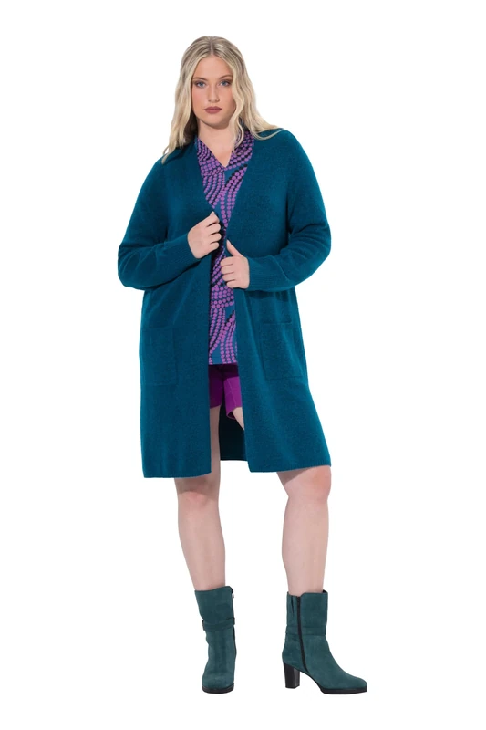 Ulla Popken Womenswear Plus Size Curvy Oversized Open Shape Long Sleeve Cardigan Teal Blue 46+ 830741750-46+