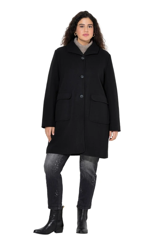 Ulla Popken Womenswear Plus Size Curvy Wool Look Coat Black 54+ 843058100-54+