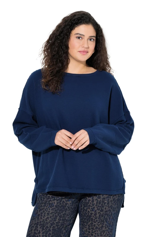 Ulla Popken Womenswear Plus Size Curvy Inverted Seam Long Sleeve Sweatshirt Ink Blue 54+ 843023740-54+