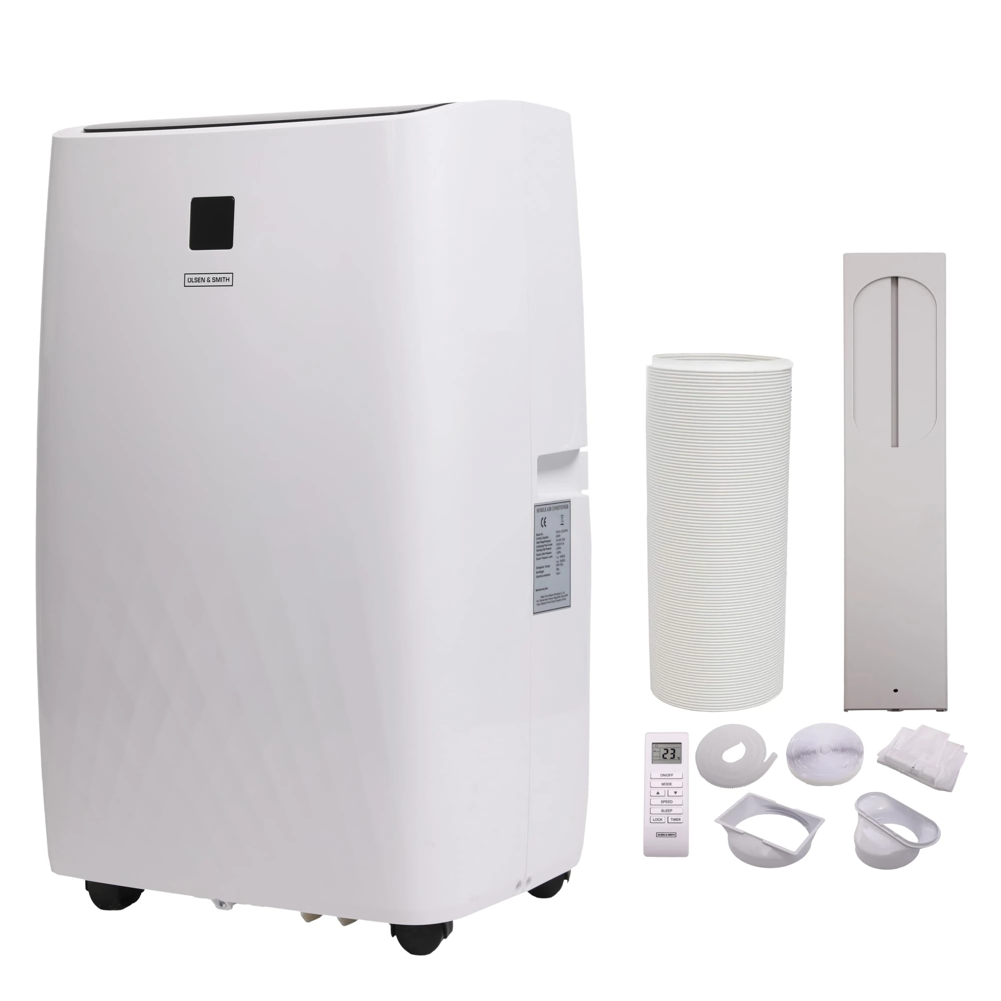 Olsen & Smith 12000 BTU 3-in-1 Portable Air Conditioning Unit, AC Air Con Conditioner Cooler On Wheels with Cooling, Fan & Dehumidifier Functions, 24H Timer with Window Kit & Remote Control, White