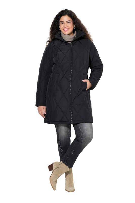 Ulla Popken Women's Specialist Hyprar Quilted Coat, black, 62-64