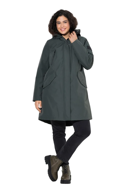 Ulla Popken Women's Functional Coat with Zip Pockets Coats, Olive-grey, 50-52