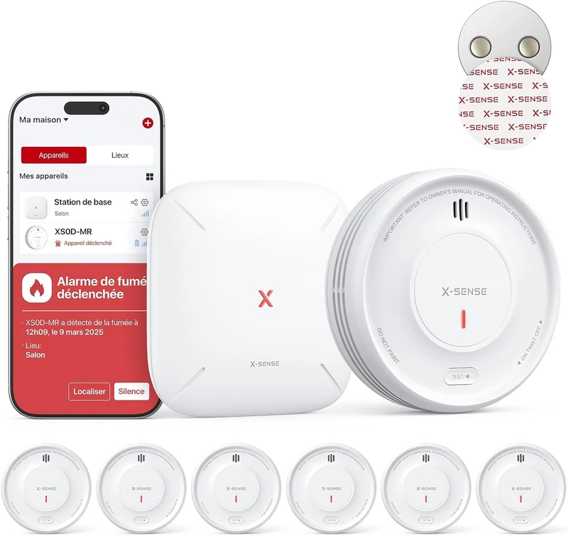 X-Sense Smoke Detector Compatible with Home Assistant, Fire Alarm with Magnetic Attachment No Drilling, Silent Night Mode, Interchangeable Battery, App Alerts, SD11-MR61 - Image 1