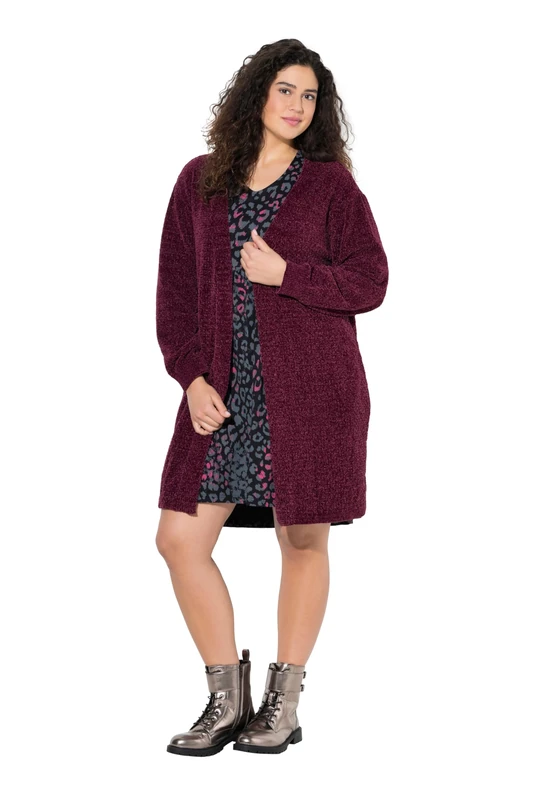 Ulla Popken Womenswear Plus Size Curvy Oversized Chenille Open Shape Cardigan Dark Claret 42+ 843590350-42+