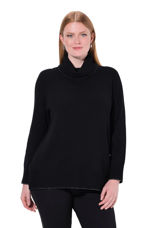 Ulla Popken Women's Knitted Jumper with Glitter Hem Jumper, Black, 28 UK/30 UK
