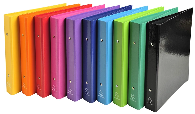 Exacompta - Ref 529E - Box of 10 Rigid Iderama Binders - 2 Round Rings 25 mm - Spine 34 mm - External Dimensions: 23 x 21.5 cm - School File Format 22 x 17 cm - 10 Assorted Colours