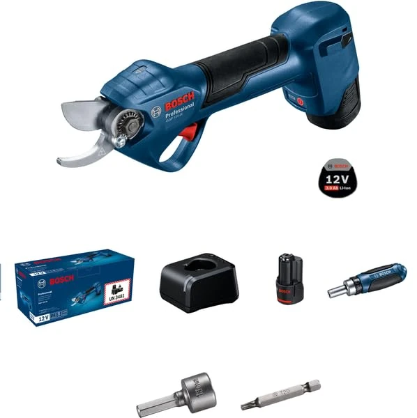 Bosch Professional 12V System Cordless Pruning Shears GGP 12V-25 (up to 4,500 cuts per Charge, brushless Motor, Prunes Branches up to Ø 25 mm, incl. 2× 12V 3.0 Ah Batteries)