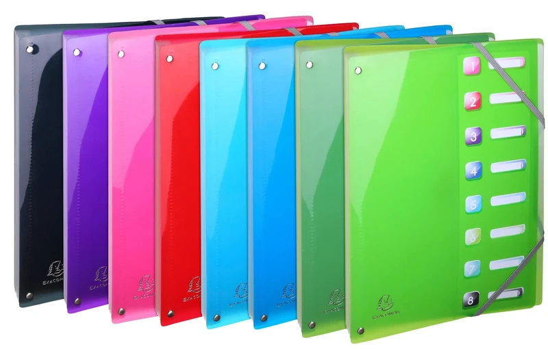 Exacompta - Ref 58670E - Box of 8 Iderama PP File folders - Expandable Spine - with Elastic Bands and Cut-Out Windows - Polypropylene - 8 compartments - Size 24x32cm - for A4 - Assorted