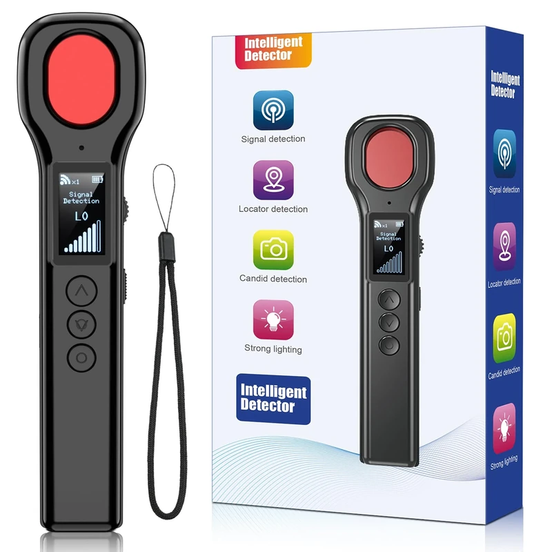 Swetfela Upgrade LED Hidden Camera Detector, 4 Mode 8 Levels Sensitivity Bug Detector, Wireless Spy Device GPS Detector, Magnetic Tracker Finder for Hotels, Travel, Office (Black, TX07B)