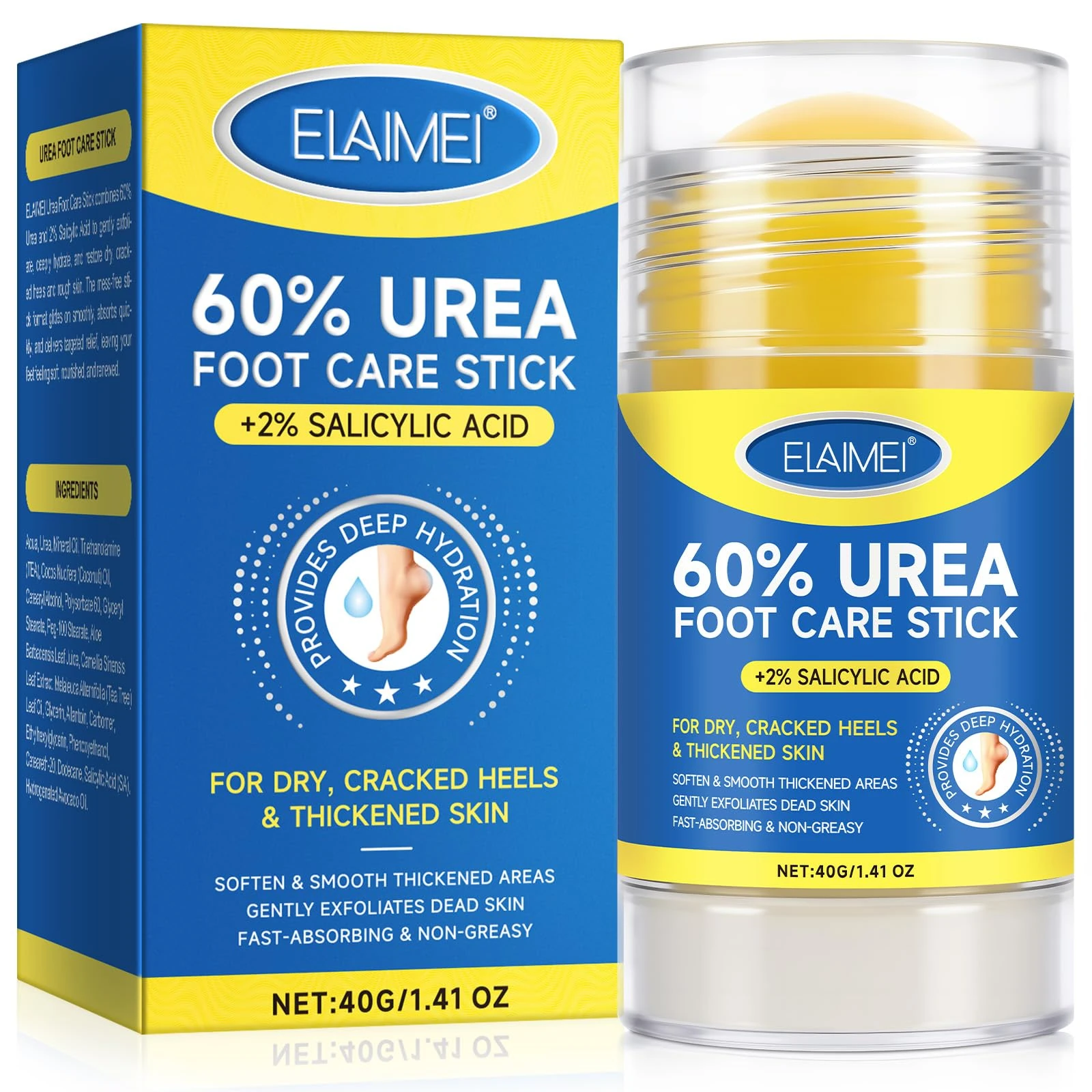 Urea Cream 60 Percent for Feet, Urea Foot Cream Stick, Foot Cream for Cracked Heels and Dry Skin, Cracked Heel Repair Cream, Foot Moisturizer