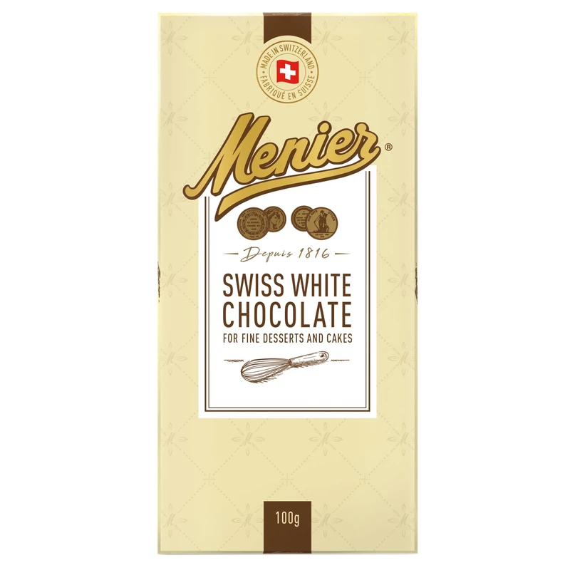 Menier Premium Swiss White Chocolate, 100 g (Pack of 16) – Exquisite Quality Chocolate for Baking, Rich and Sweet, Perfect for Cookies and Desserts