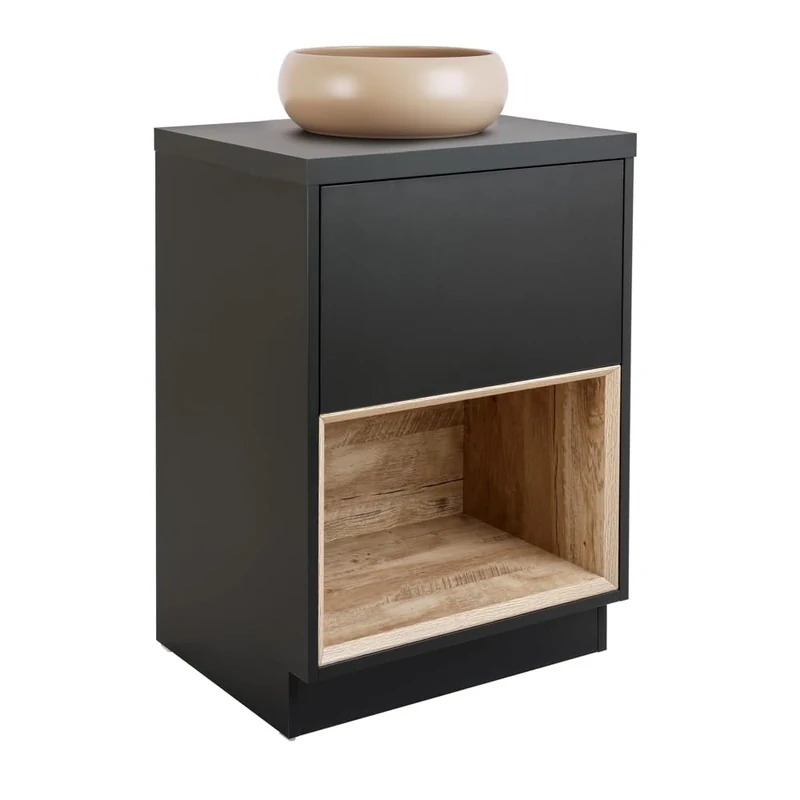 Milano Bexley Black Grey 600mm LED Lit Bathroom Vanity Unit Round Sand Countertop Basin