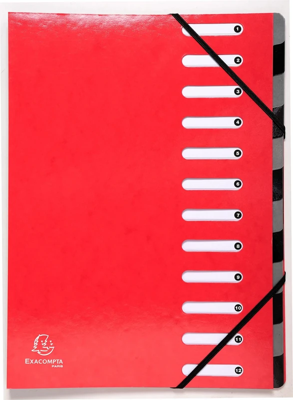 Exacompta - Ref 53925E - Box of 6 HARMONIKA Iderama File Boxes - with Elastic Bands and Cut-Out Windows - Expandable Spine - Made of Laminated Glossy Card - 12 compartments -Size 24.5x32cm - A4 - red