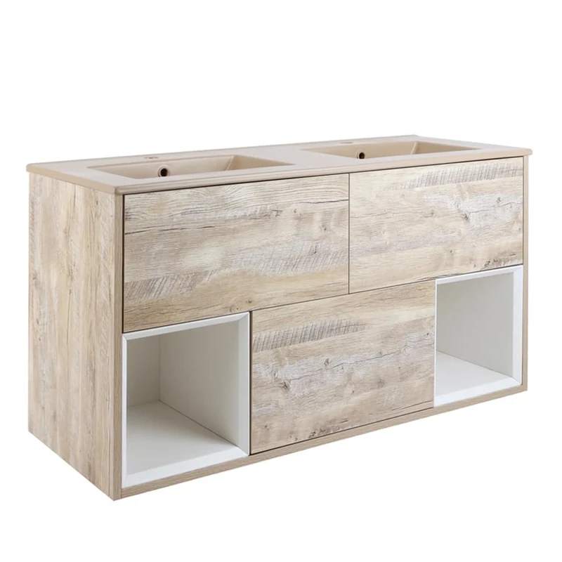 Milano Bexley Light Oak 1212mm Wall Hung Bathroom Vanity Unit Sand Basin