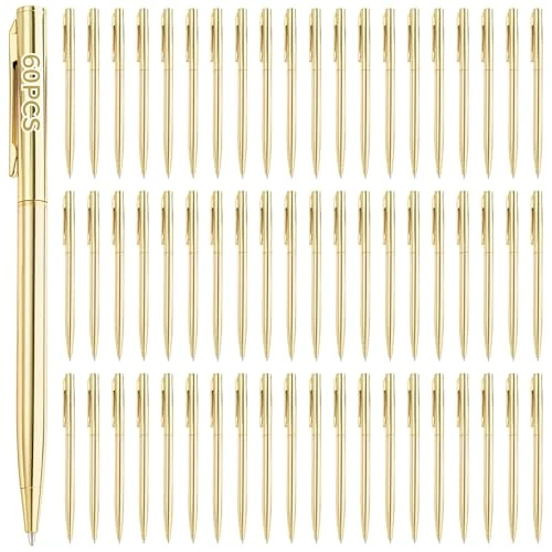 60 Gold Metal Body Retractable Ballpoint Pens, Professional Office Supplies, Smooth Flow Ink, Medium Point