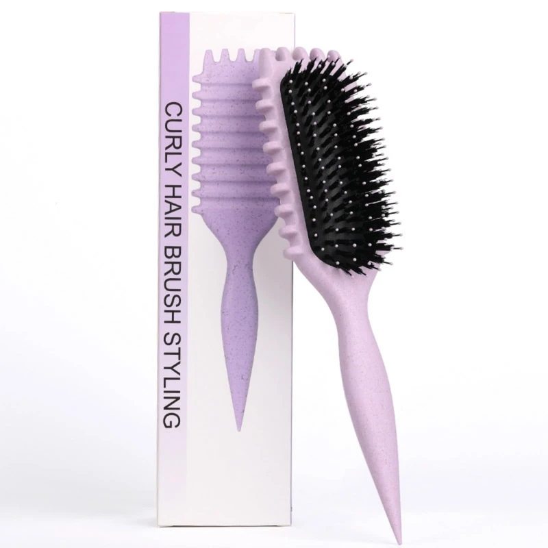 Define Curls Brush - Define Curls, Curly Hair Brush Enhance Bounce | Detangle Wavy/Curly Hair, Reduce Frizz - Ergonomic Design for All Textures (#purple, stripe)