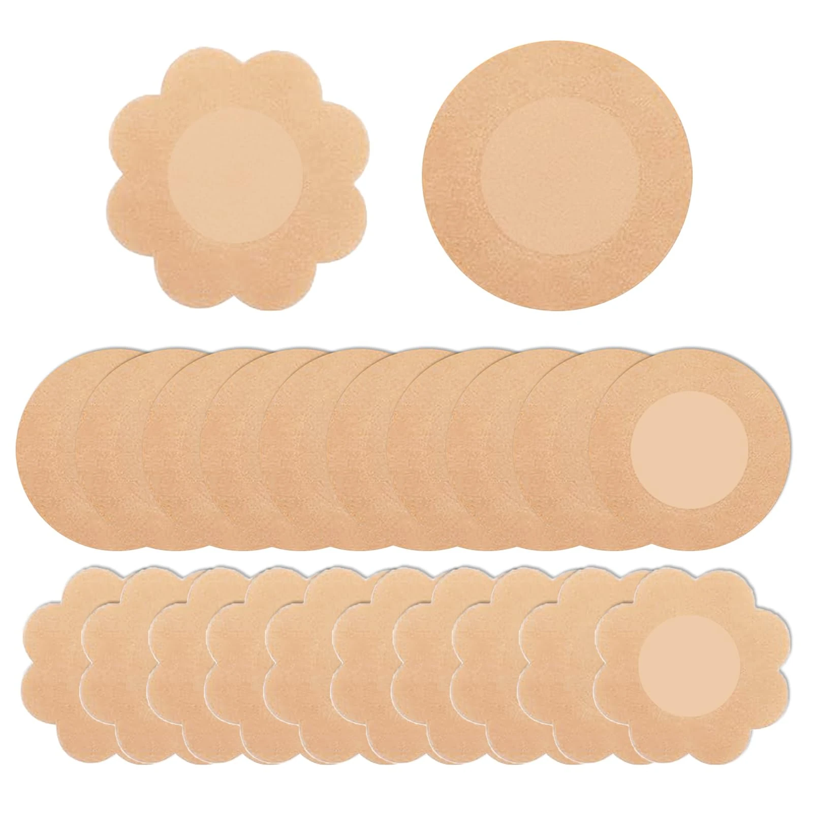 40 Pcs Breast Patches, Nipple Covers, Self Adhesive Invisible Nipple Breast Cove, Disposable Nipple Pasties Flower Round Shape Stickers Petals Breast Covers for Women Girls (10 pairs each in 2 shapes)