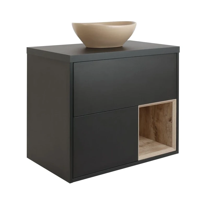 Milano Bexley Black Grey 800mm Wall Hung Bathroom Vanity Unit Oval Sand Basin