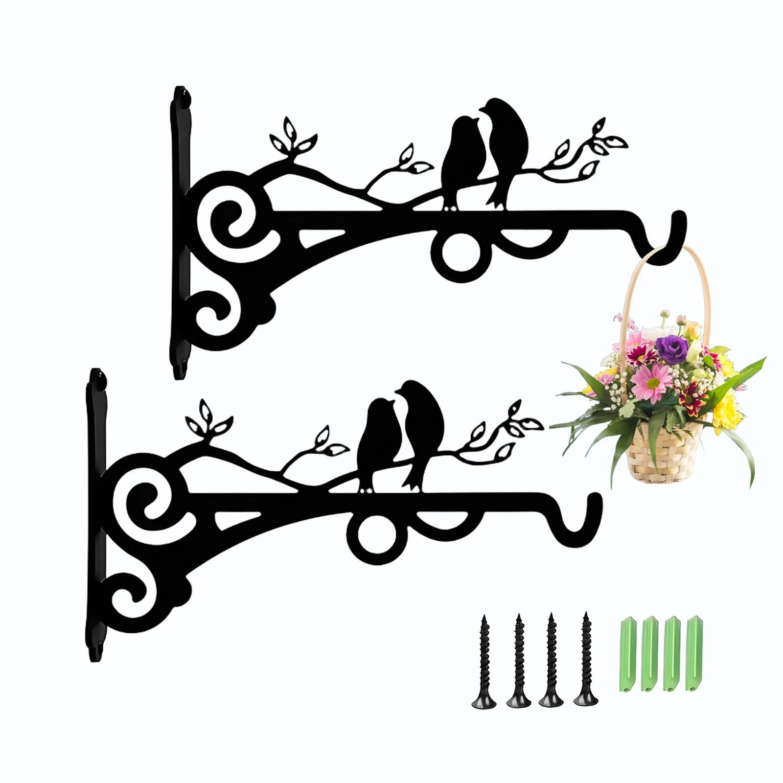 2 Packs Hanging Basket Brackets, Wall Brackets for Hanging Baskets Outdoor, Heavy Duty Hang Baskets Bracket for Hang Plants, Light, Lantern, Bird Feeder