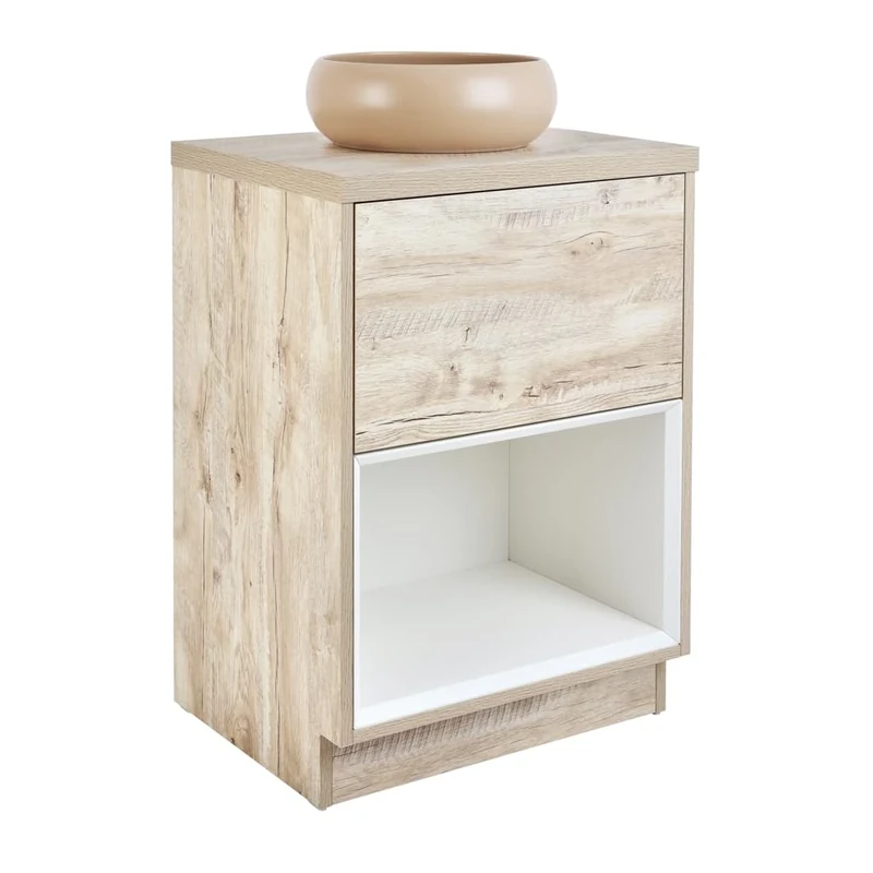 Milano Bexley Light Oak 600mm Bathroom Vanity Unit Round Sand Countertop Basin