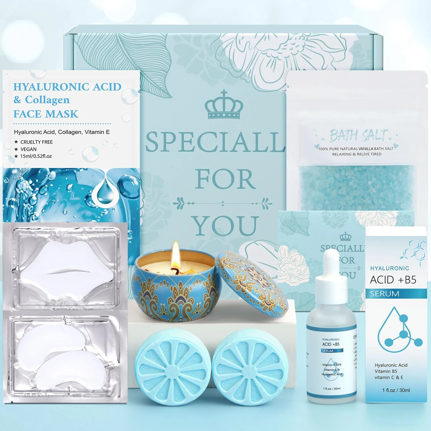 Birthday Pamper Gifts For Women, Hyaluronic Acid Face Skin Care Set, Presents For Best Friend Mum Sister, Relaxation Bath Ladies Gifts Care Package for Her, Christmas Xmas Friendship Gift Hamper