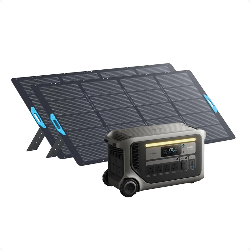 Anker SOLIX F3000 Portable Power Station with 2× 400W Solar Panel, 3,072Wh, 2,400W Recharging, Solar Generator for Camping, RVs, and Emergencies