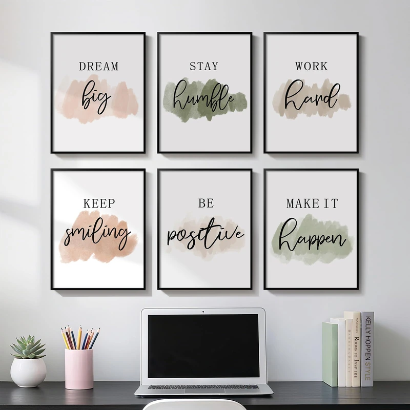 Framed Inspirational Wall Art for Office, Neutral Motivational Quotes Office Decor, Positive Affirmations Team Work Leadership Encouraging Canvas Wall Art Decor Gifts for Women, 11x14 Inch-6 Piece