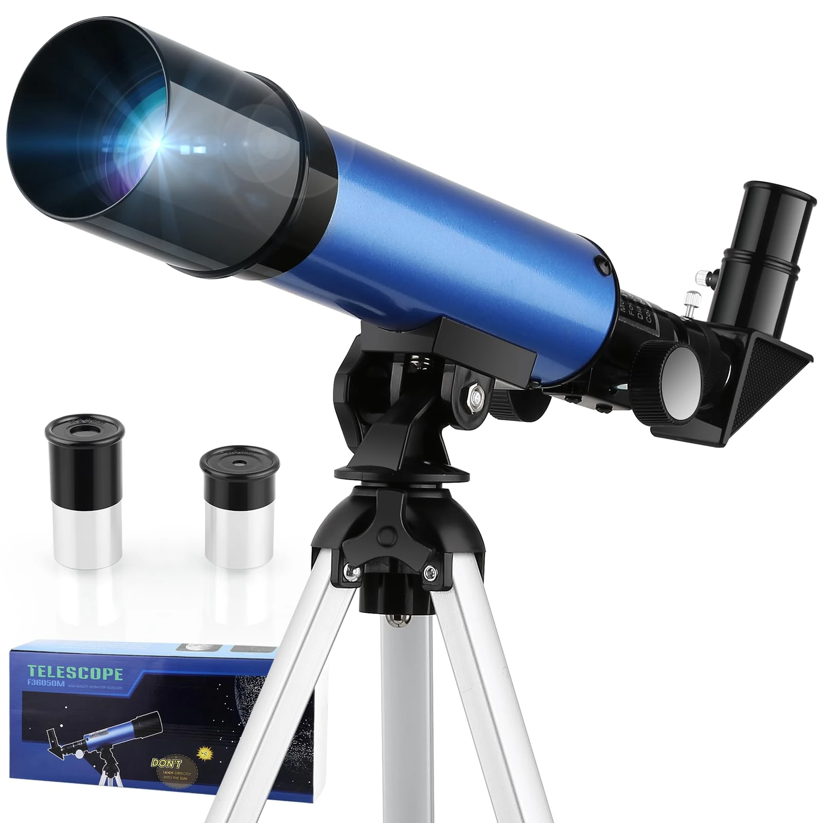 Cowiewie Telescope for Kids Telescopes Outdoor Space Astronomy Beginners Includes Two Eyepieces, Portable Refractor Spotting Scope with Tripod Gifts