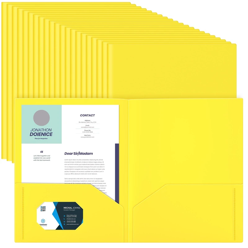 Gueevin 72 Pcs 2 Pocket Plastic Folders Bulk File Folder with 2 Pockets Letter Size Paper Heavy Duty Durable Portfolios Case for Office School Business 11.61 x 9.45 Inch (Yellow)