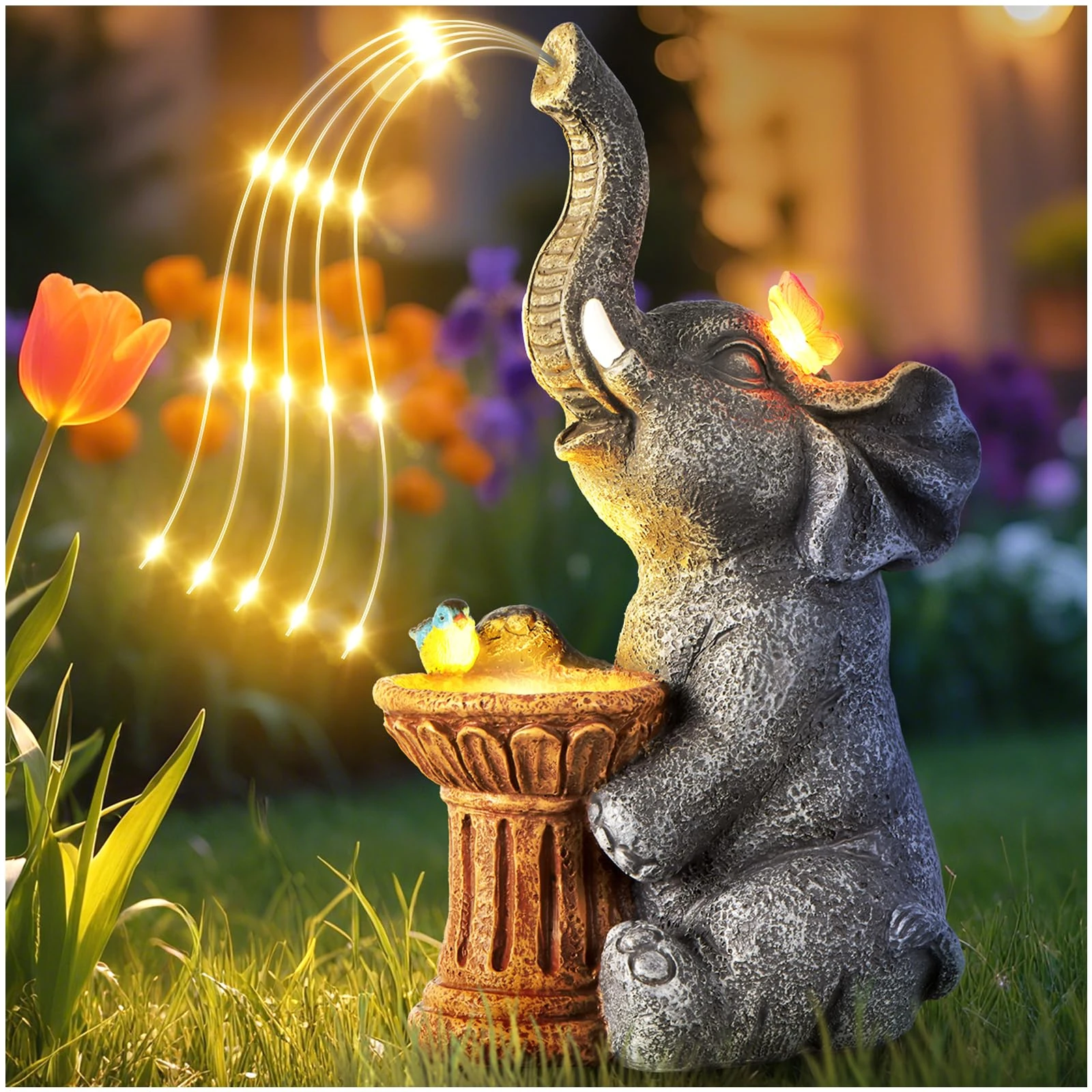 Elephant Statue Garden Ornaments Outdoor with Solar Powered LED Lights, Birthday Gifts for Women, Garden Gifts for Mum, Garden Decorations for Courtyard, Patio, Lawn, Yard