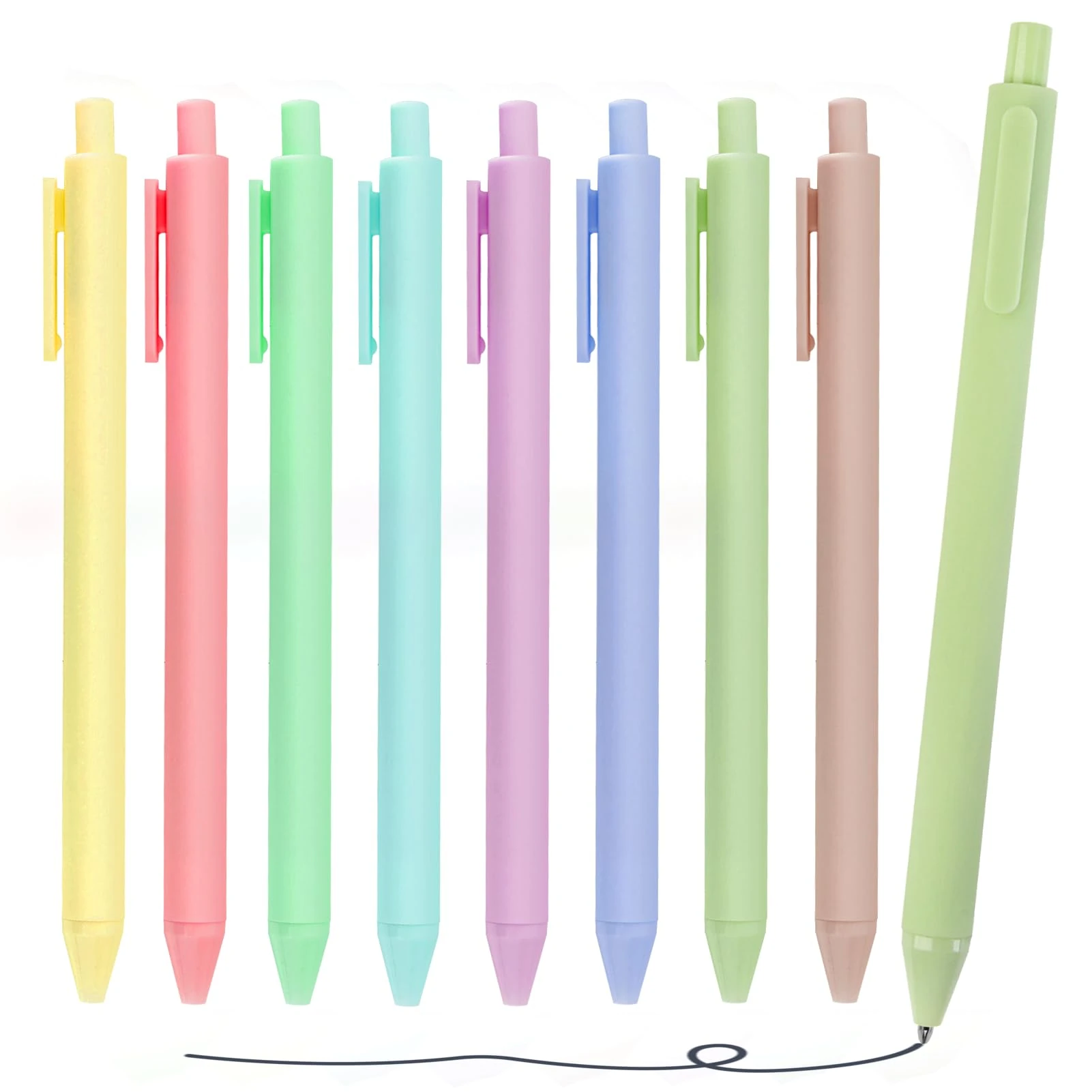 Jesiah 8Pcs Aesthetic Pastel Retractable Black Ink Ballpoint Pen Set, 1.0mm Fine Point, Quick-Drying Ink, Soft Grip, Perfect for Writing, Drawing, Note-Taking